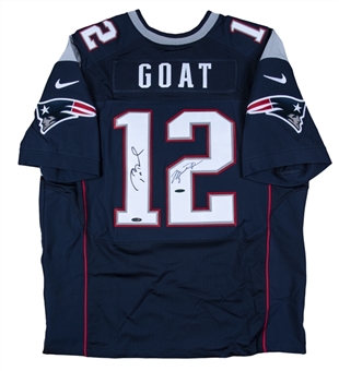 Tom Brady & Michael Jordan Signed New England Patriots "GOAT" Jersey (PSA/DNA, Upper Deck)